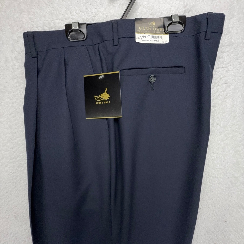 Glen Oaks Mens Navy‎ Blue Wool Blend Pleated Dress Pants 44x30 M4013G022 NWT